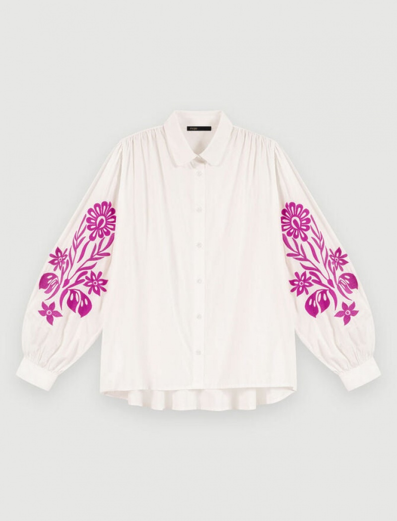 Maje Embroidered Blouse Dames Wit | AFRWOLN-75